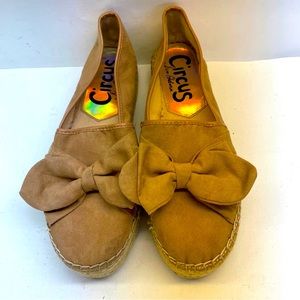 Circus Sam Edelman platform espadrille shoes Cali bow tan suede fabric women8.5.